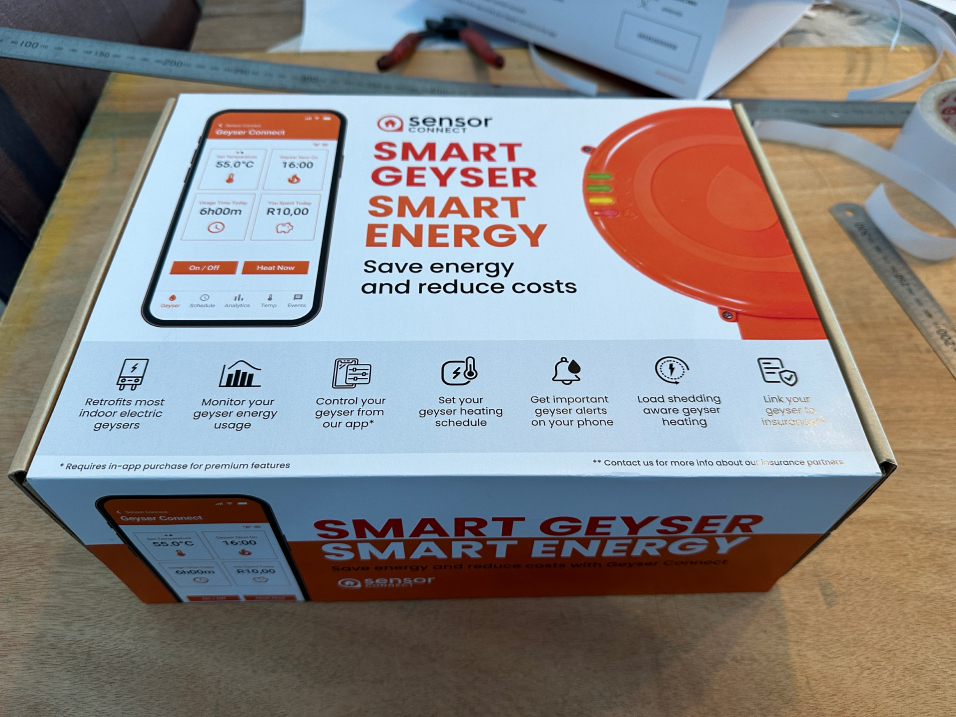 First printed concept of the Geyser Connect packaging